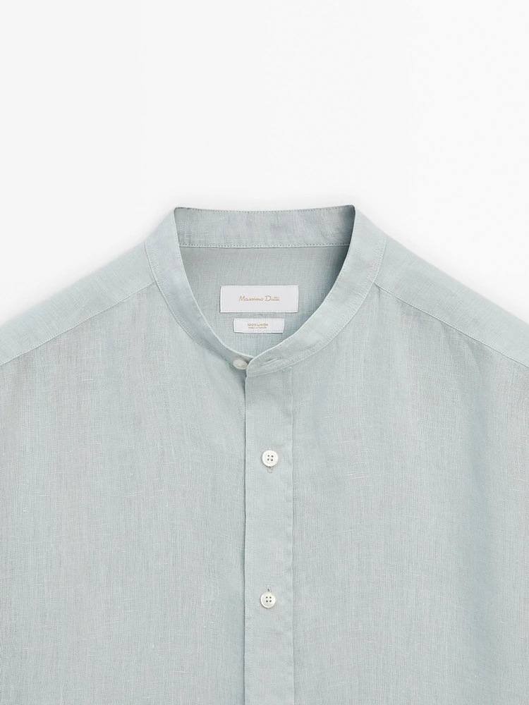 Regular-fit linen shirt with a stand collar