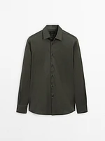 Stretch slim-fit cotton twill shirt