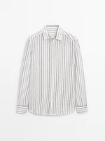 Regular fit striped 100% linen shirt