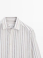 Regular fit striped 100% linen shirt