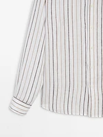 Regular fit striped 100% linen shirt