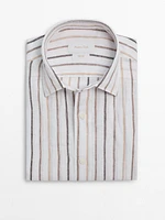 Regular fit striped 100% linen shirt