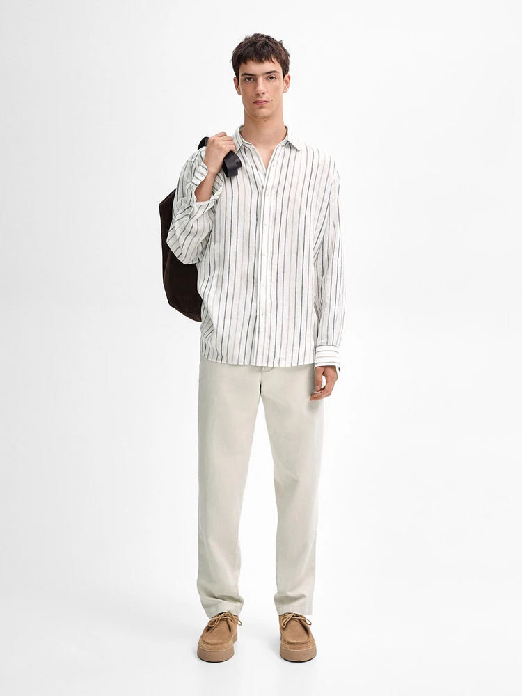 Regular fit striped 100% linen shirt