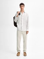 Regular fit striped 100% linen shirt