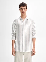 Regular fit striped 100% linen shirt