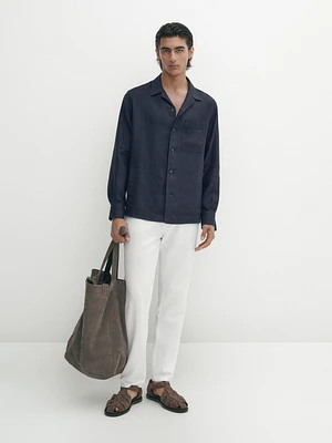 100% linen overshirt with pocket detail