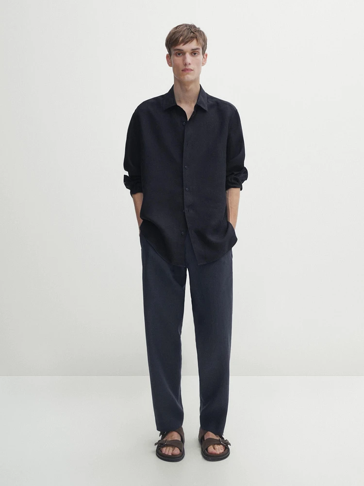 Regular fit twill linen shirt