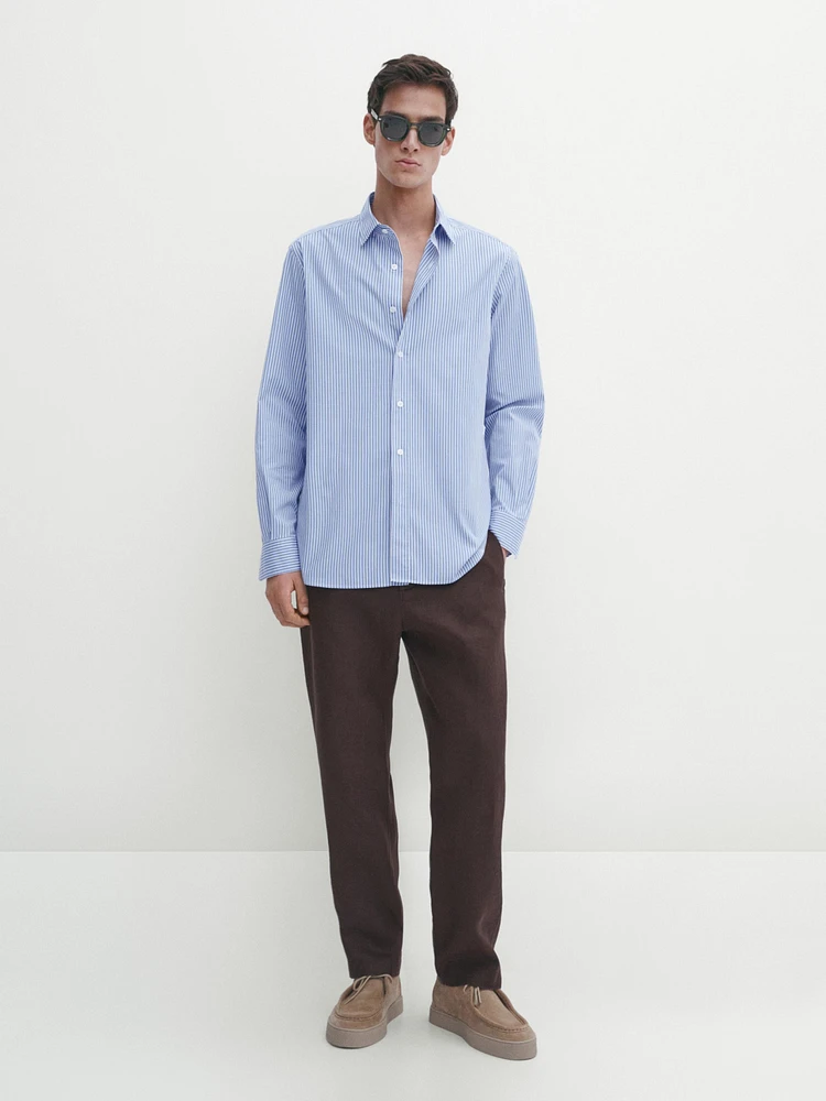 Poplin shirt with micro-stripe print