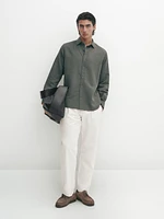 Regular fit cotton and linen blend twill shirt