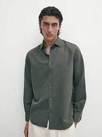 Regular fit cotton and linen blend twill shirt