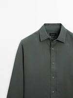 Regular fit cotton and linen blend twill shirt