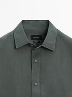 Regular fit cotton and linen blend twill shirt