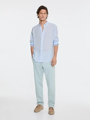 Slim fit striped 100% linen shirt