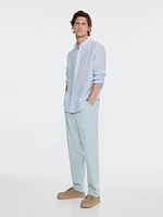 Slim fit striped 100% linen shirt