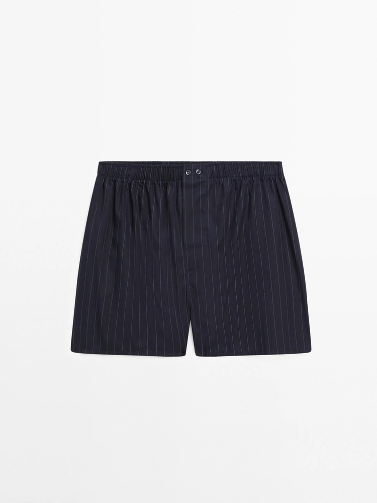 Navy blue striped poplin boxers