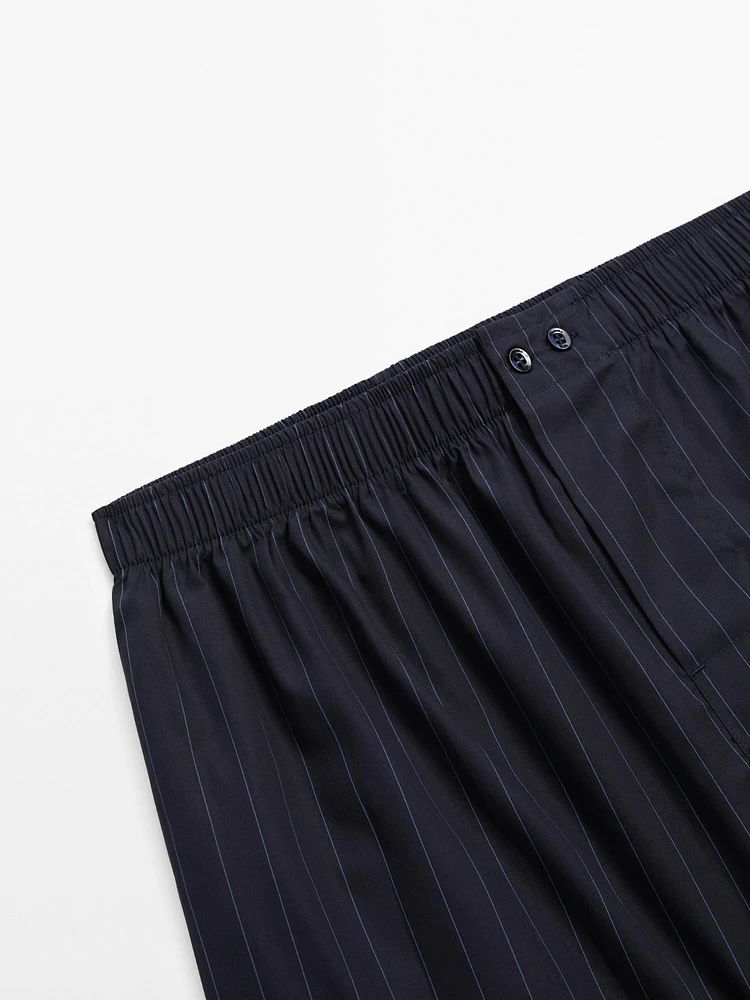 Navy blue striped poplin boxers