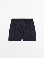 Navy blue striped poplin boxers