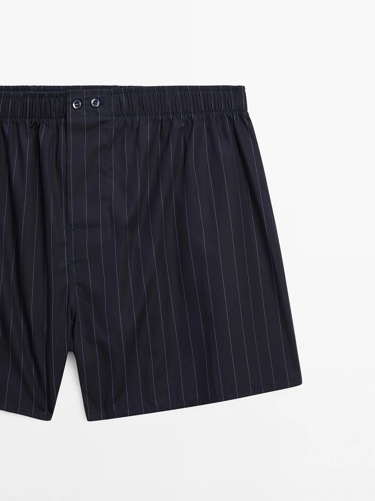 Navy blue striped poplin boxers