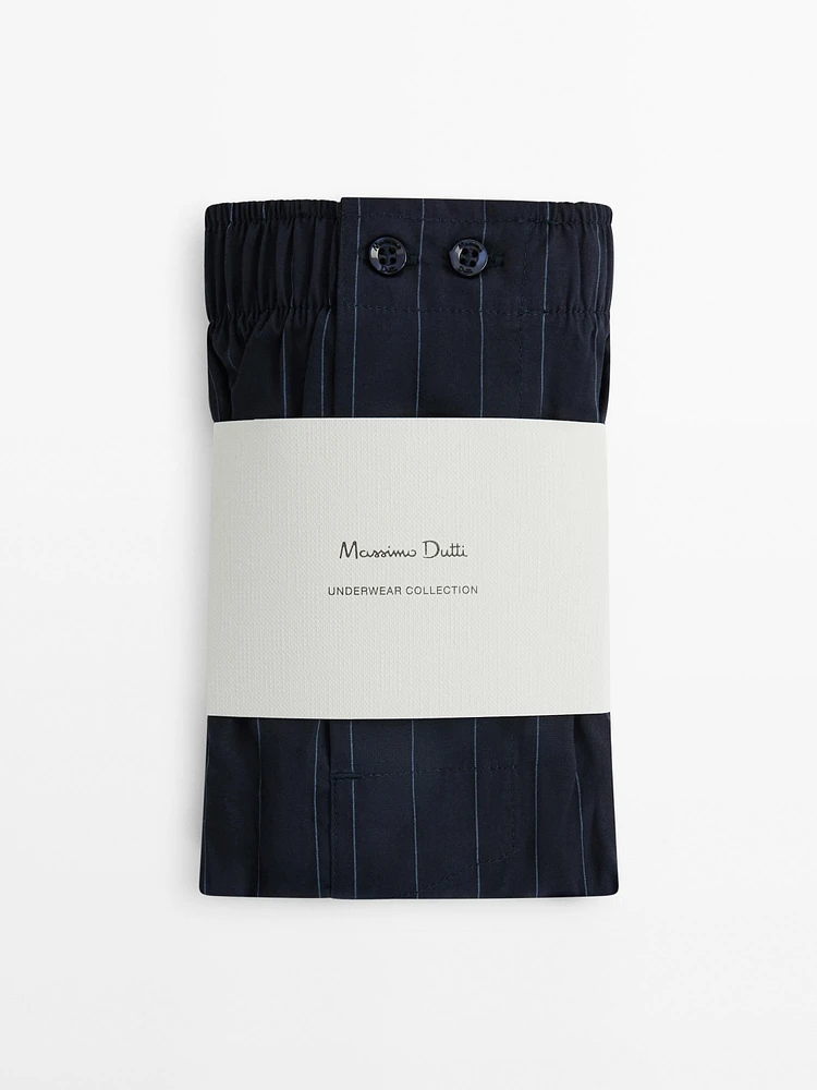 Navy blue striped poplin boxers