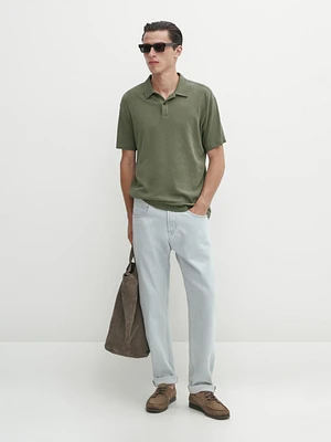 Linen blend short sleeve polo shirt