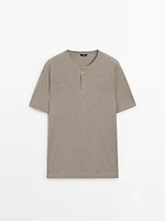 Linen blend henley neck T-shirt