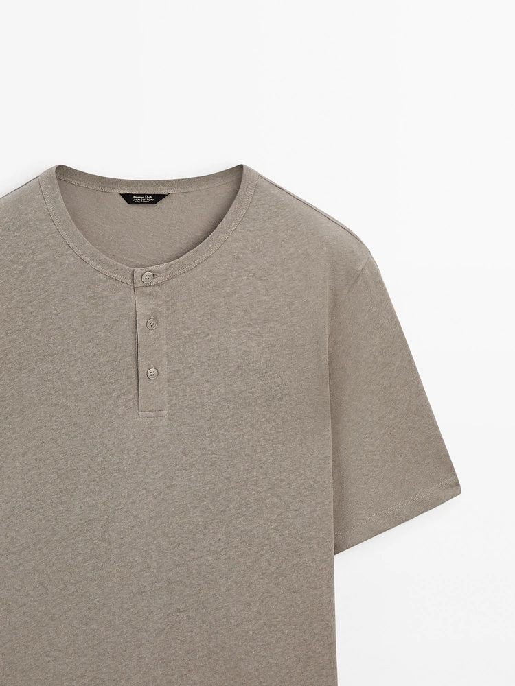 Linen blend henley neck T-shirt