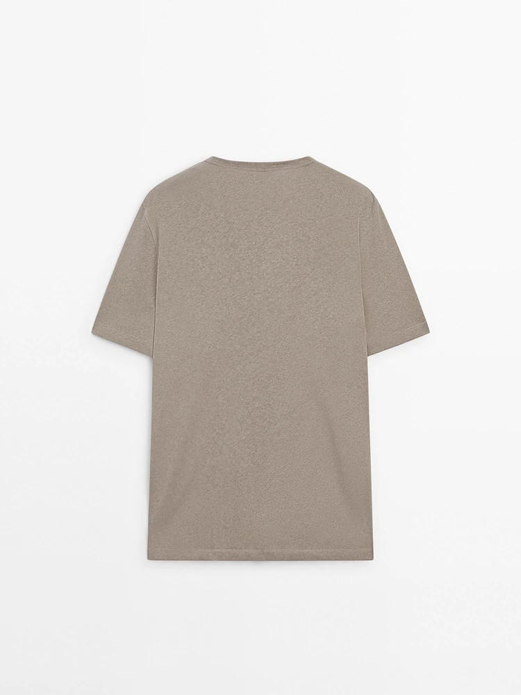 Linen blend henley neck T-shirt