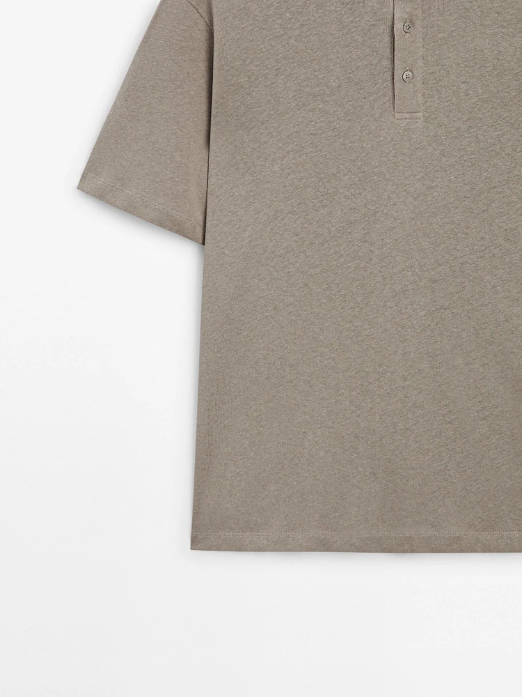 Linen blend henley neck T-shirt