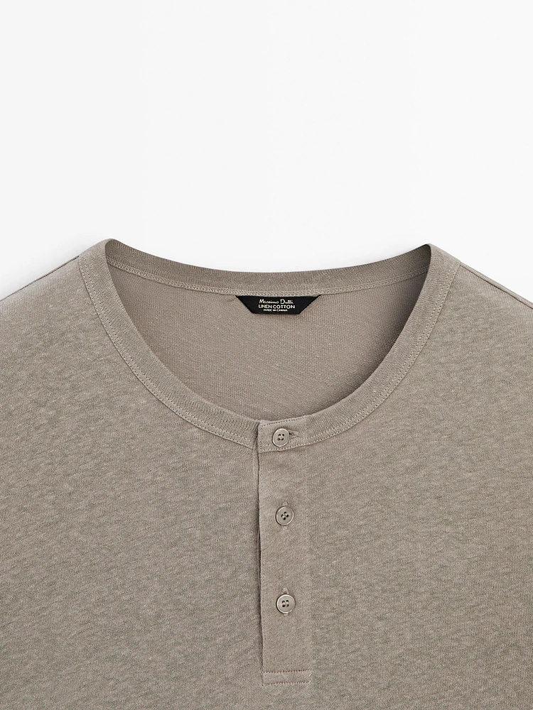 Linen blend henley neck T-shirt