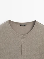 Linen blend henley neck T-shirt