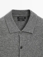 Wool polo collar knit cardigan