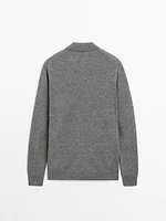 Wool polo collar knit cardigan