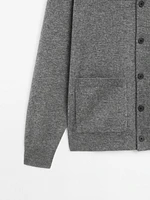 Wool polo collar knit cardigan