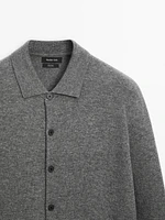 Wool polo collar knit cardigan