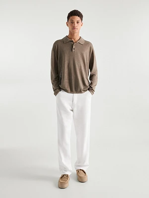 100% linen polo collar sweater