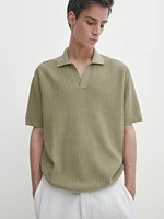 Knit polo shirt with fabric detail