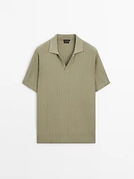 Knit polo shirt with fabric detail