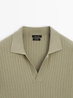 Knit polo shirt with fabric detail