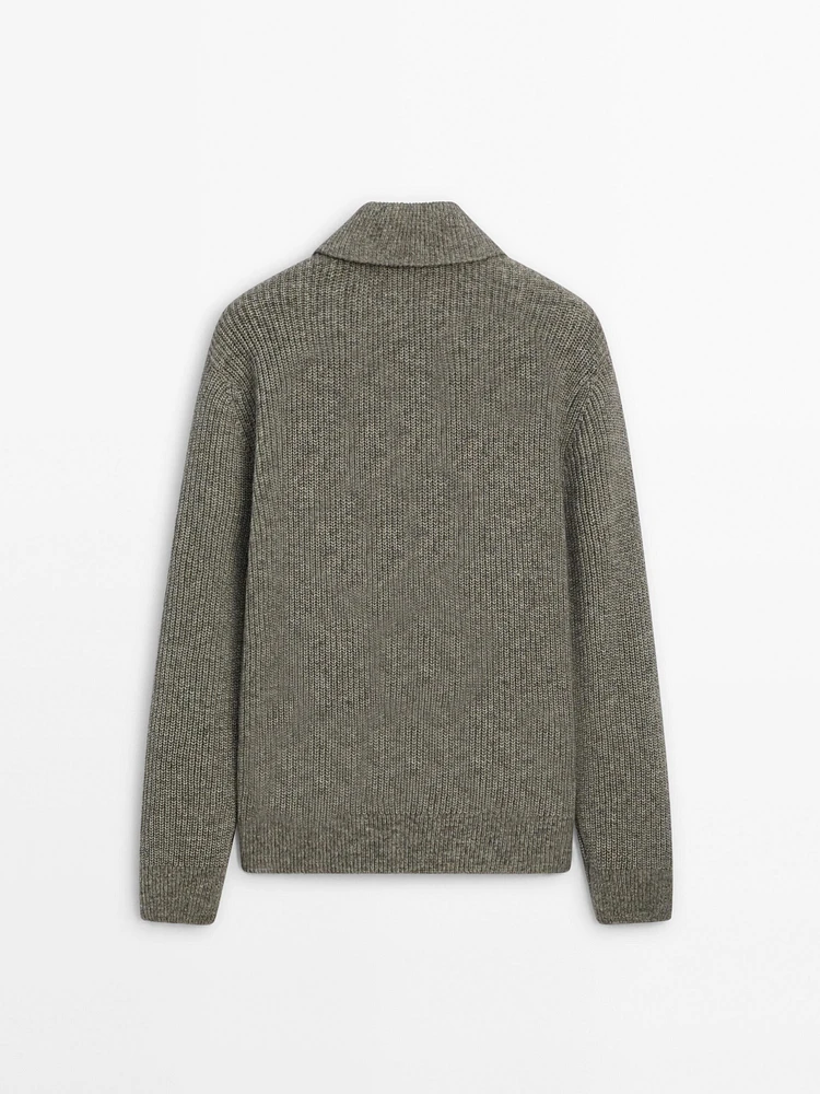 Cotton blend mock neck knit sweater