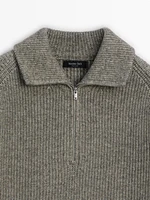 Cotton blend mock neck knit sweater