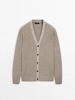 Ribbed wool blend knit cardigan