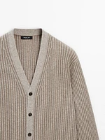 Ribbed wool blend knit cardigan