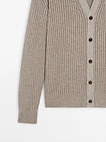 Ribbed wool blend knit cardigan