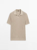 Cotton and linen knit polo shirt