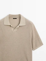 Cotton and linen knit polo shirt