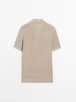 Cotton and linen knit polo shirt