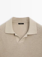 Cotton and linen knit polo shirt