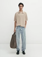 Cotton and linen knit polo shirt