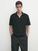 Short sleeve rib polo sweater