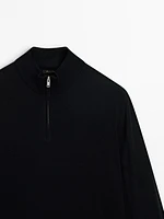 100% merino wool sweater with zip detail